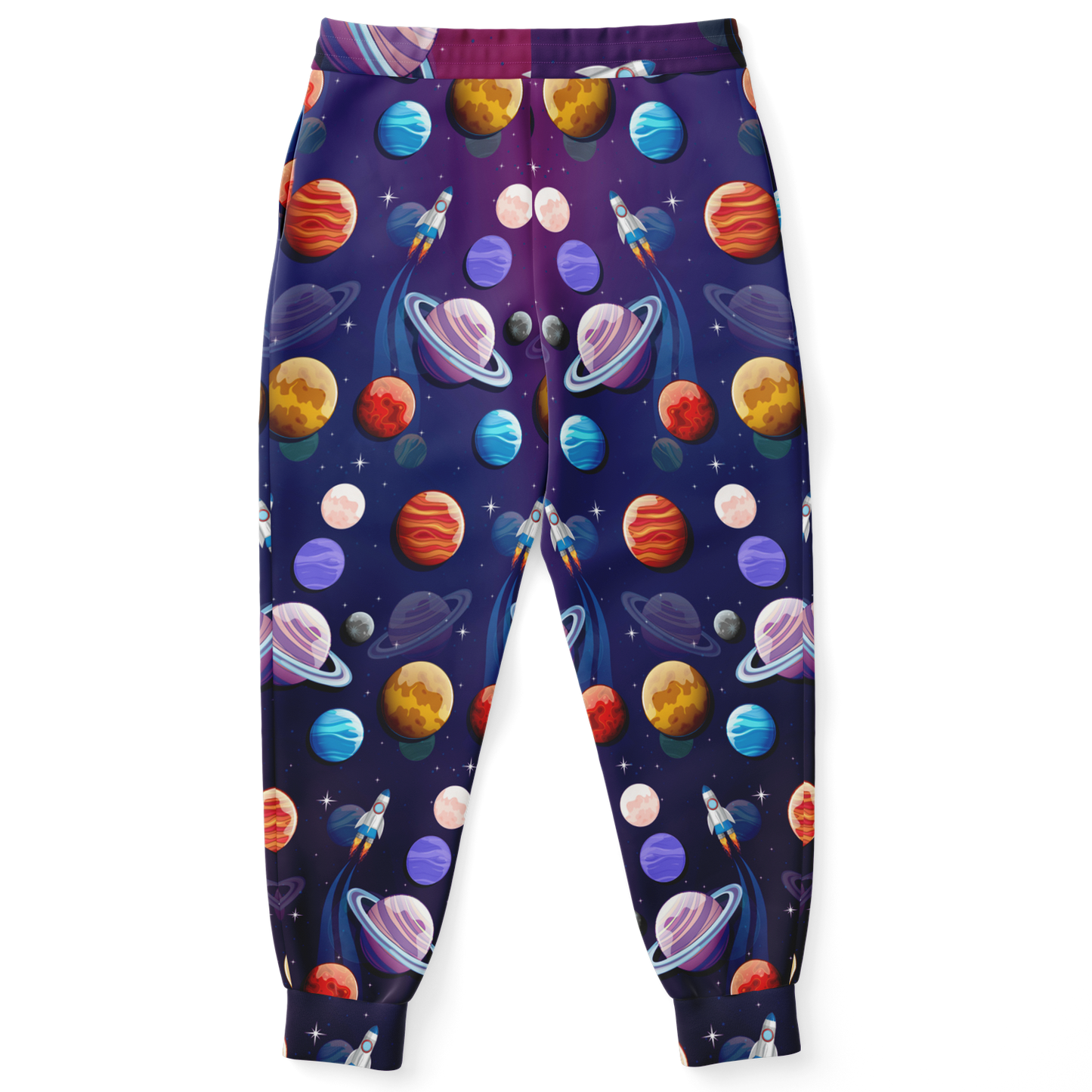 Planet Pop Joggers – Back view showcasing an all-over galaxy theme with vibrant planets
