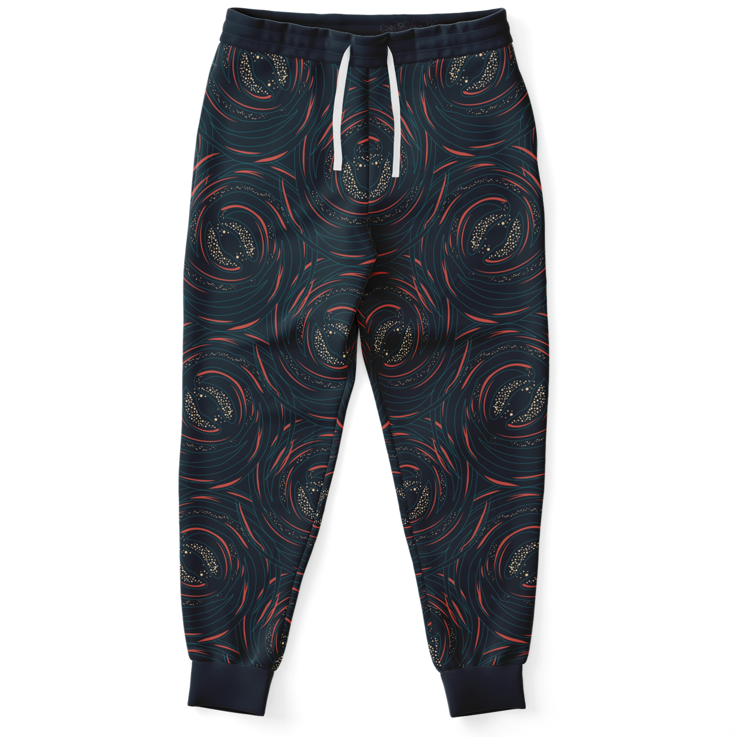 Front view of Rocket Launch joggers with matching galaxy-themed swirl design