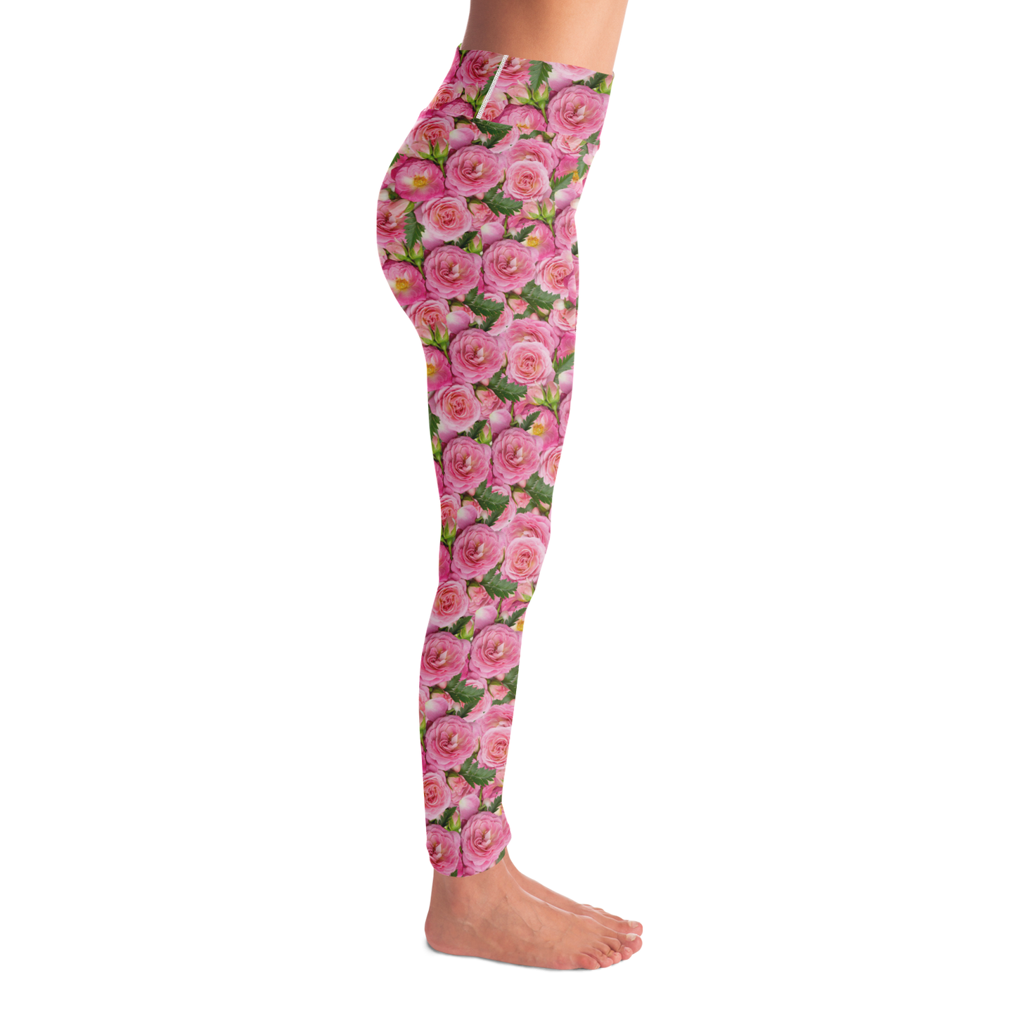 Rose Bloom Leggings – Right side view with contouring rose print details