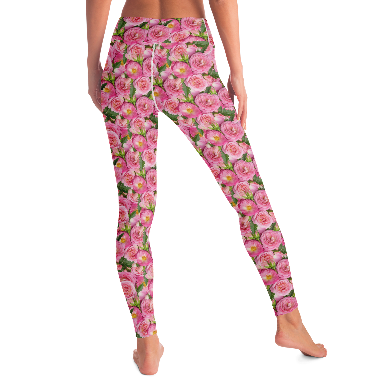 Rose Bloom Leggings – Model in dynamic pose showcasing elegance and flexibility