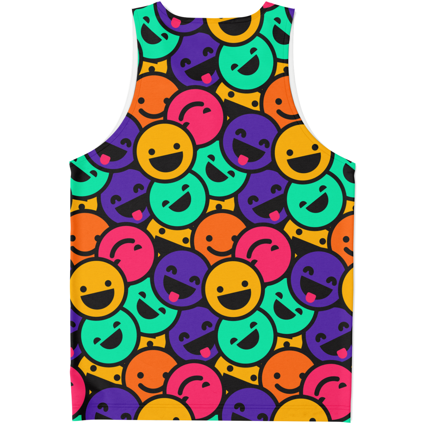 Flatlay back view of Smiley Print Tank Top with playful all-over smiley design