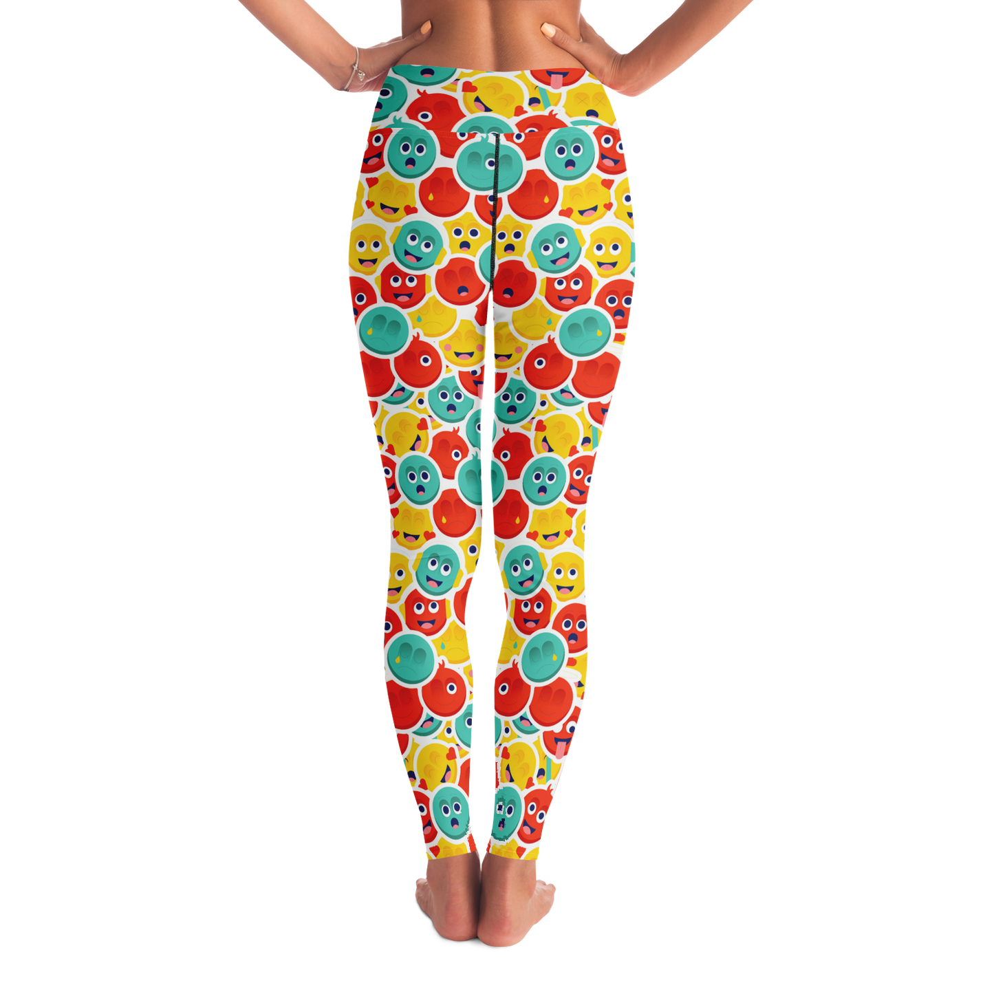 Smiley Stretch Leggings – Back view showcasing playful rainbow-toned smiley design