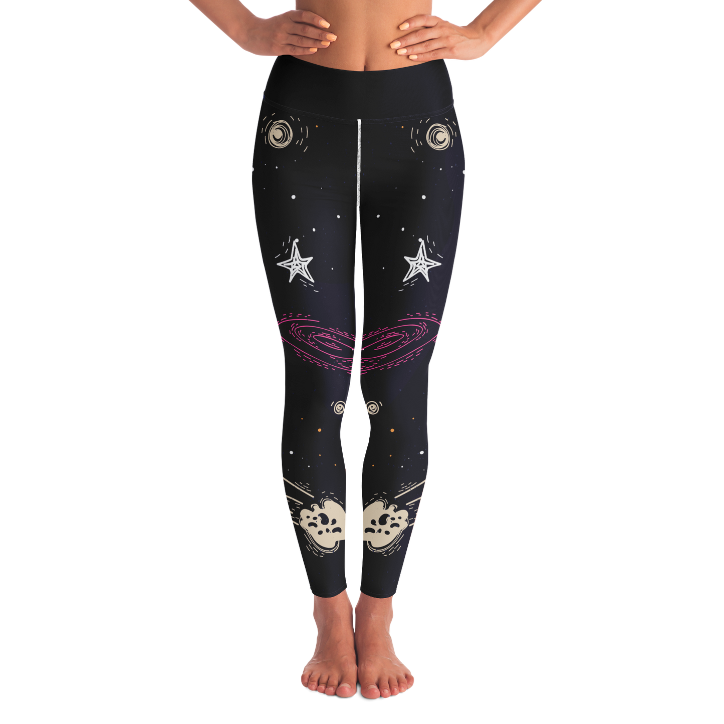 Starry Nights Leggings – Front view featuring celestial designs and cosmic symmetry