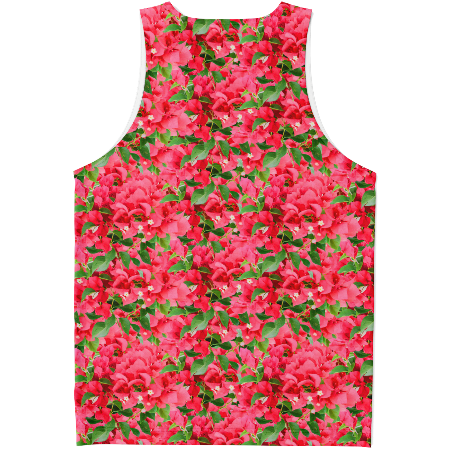 Flatlay back view of Tropical Bloom Tank Top showcasing seamless tropical flower pattern