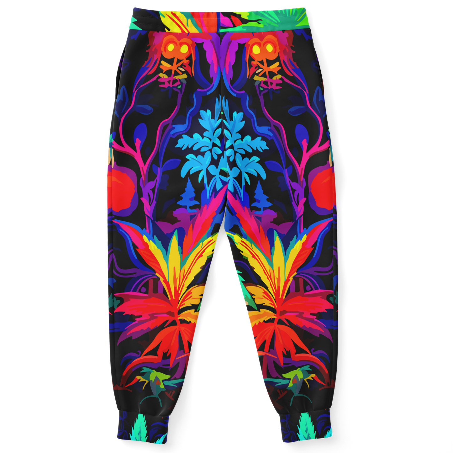Back view of joggers from Vibrant Leaf co-ord set with elastic waistband and rainbow leaves