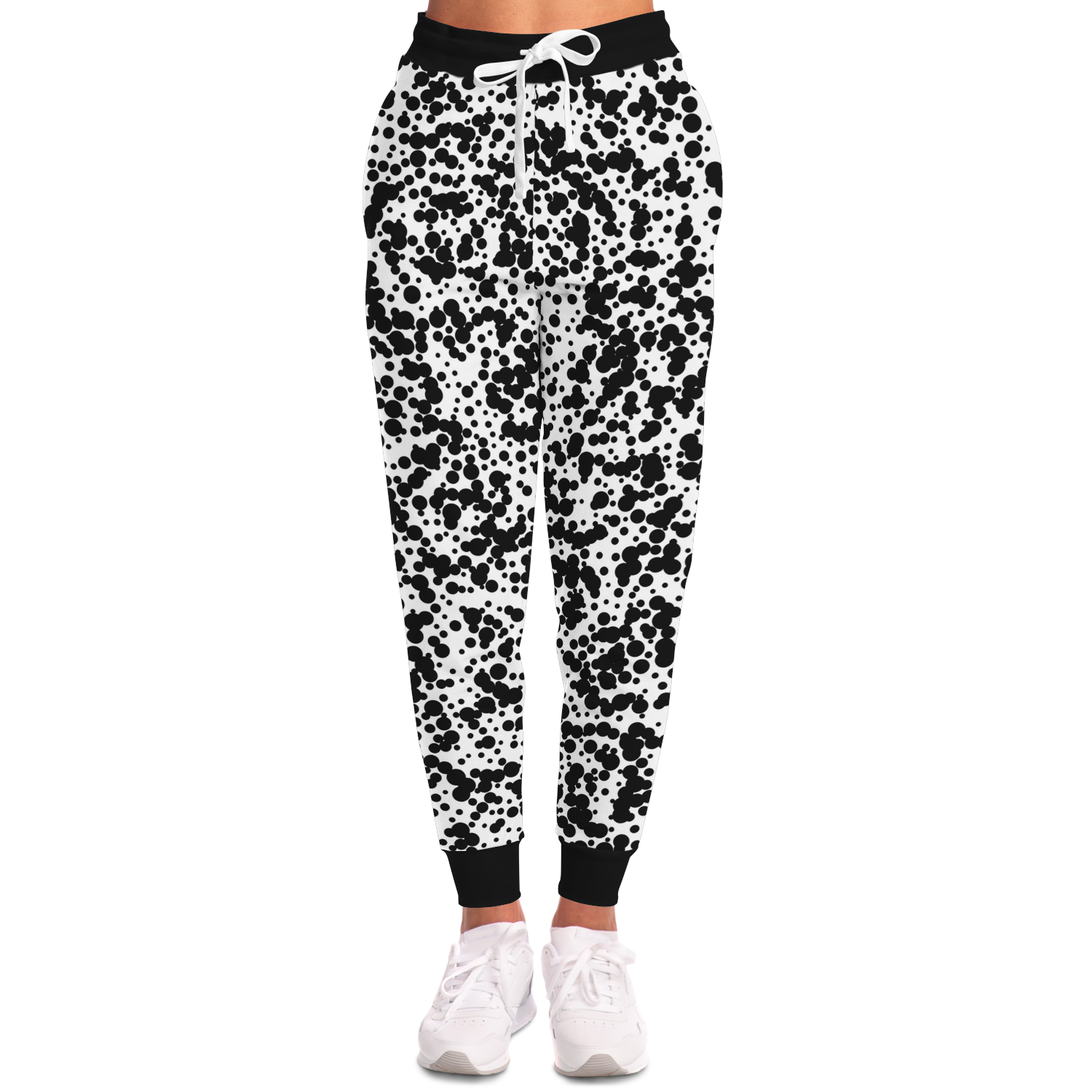 Black Spotted Joggers for Women – Front view styled for everyday casual wear