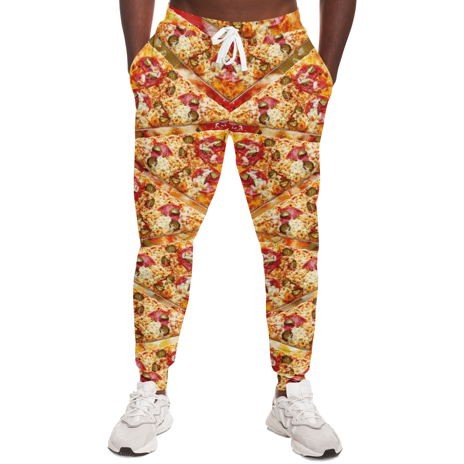 Cheesy Pizza Joggers for Men – Front-facing fit with mouthwatering pizza pattern