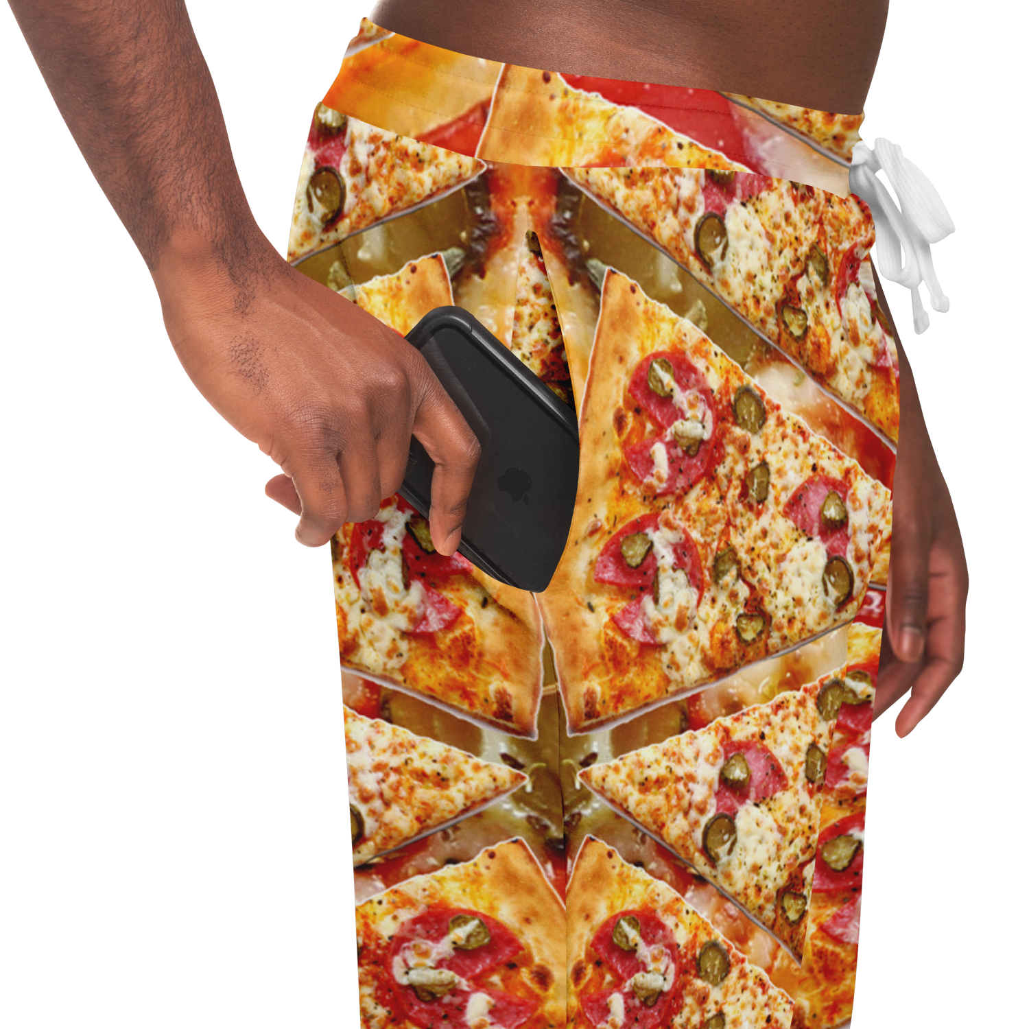 Cheesy Pizza Joggers for Men – Lifestyle pose showing comfort and personality