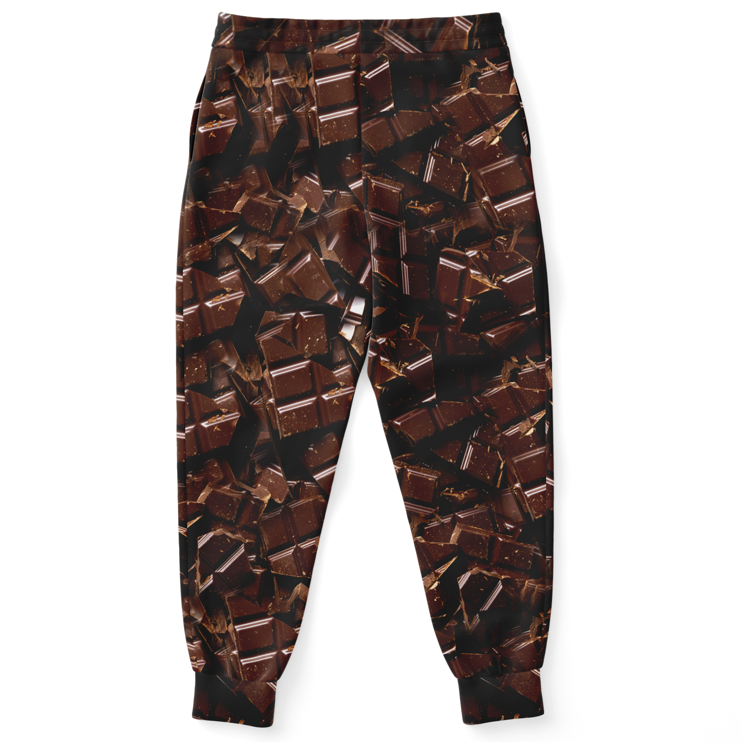 Chocolate Rush Joggers – Back view showcasing the detailed cocoa-inspired design and ankle cuffs