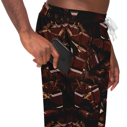 Chocolate Rush Joggers – Close-up of practical pocket design against chocolate swirl background