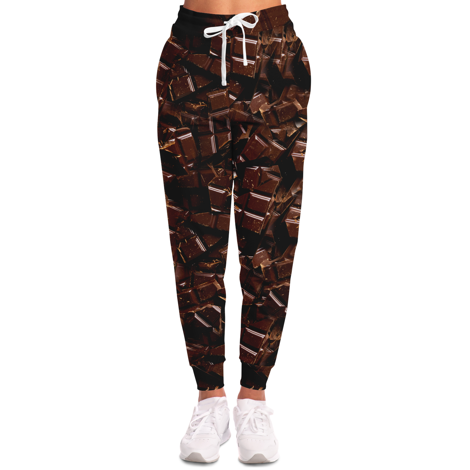  Chocolate Rush Joggers for Women – Front fit with sleek waistband and warm-toned print