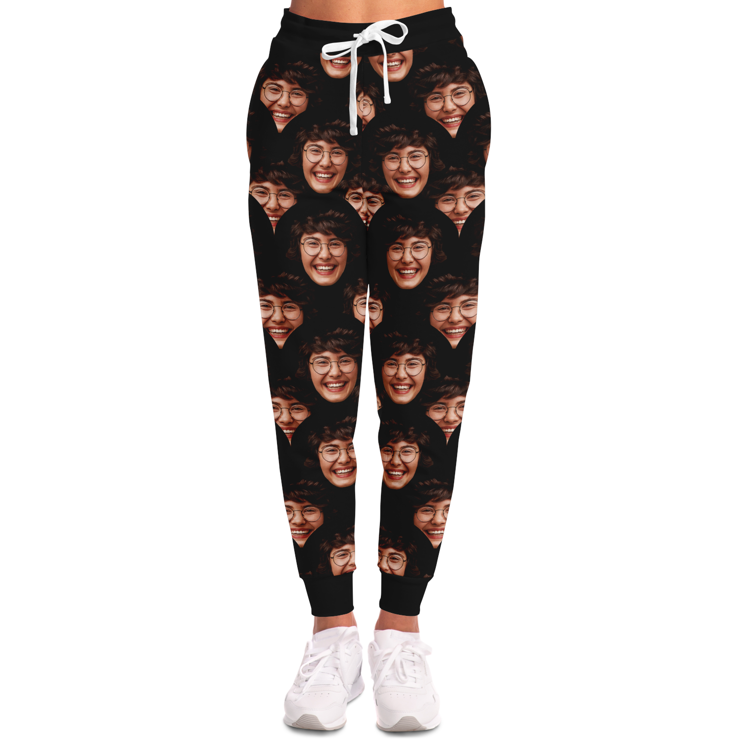  Women’s Custom Joggers – Front view tailored to feminine fit, ready for your face or artwork design