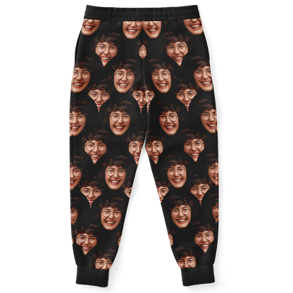 Custom Joggers – Back view showcasing fully customizable face or personal artwork pattern
