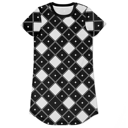 BLACK AND WHITE DRESS,
GEOMETRIC PRINT DRESS,
MONOCHROME  DRESS