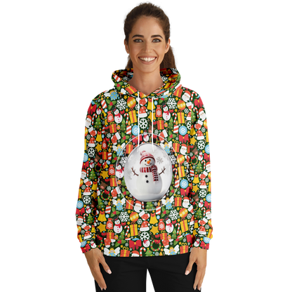 Female model wearing Christmas Charm Hoodie, front view