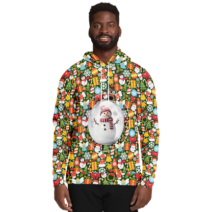 Male model wearing Christmas Charm Hoodie, front view