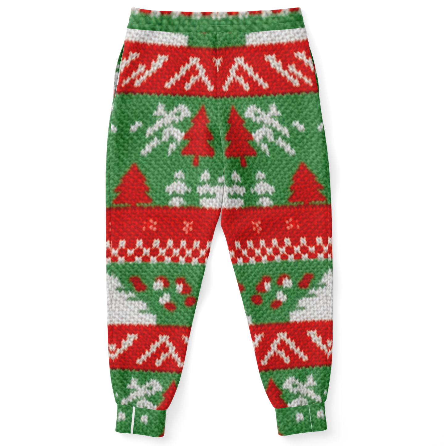 Back view of Christmas joggers ;showing full festive holiday design