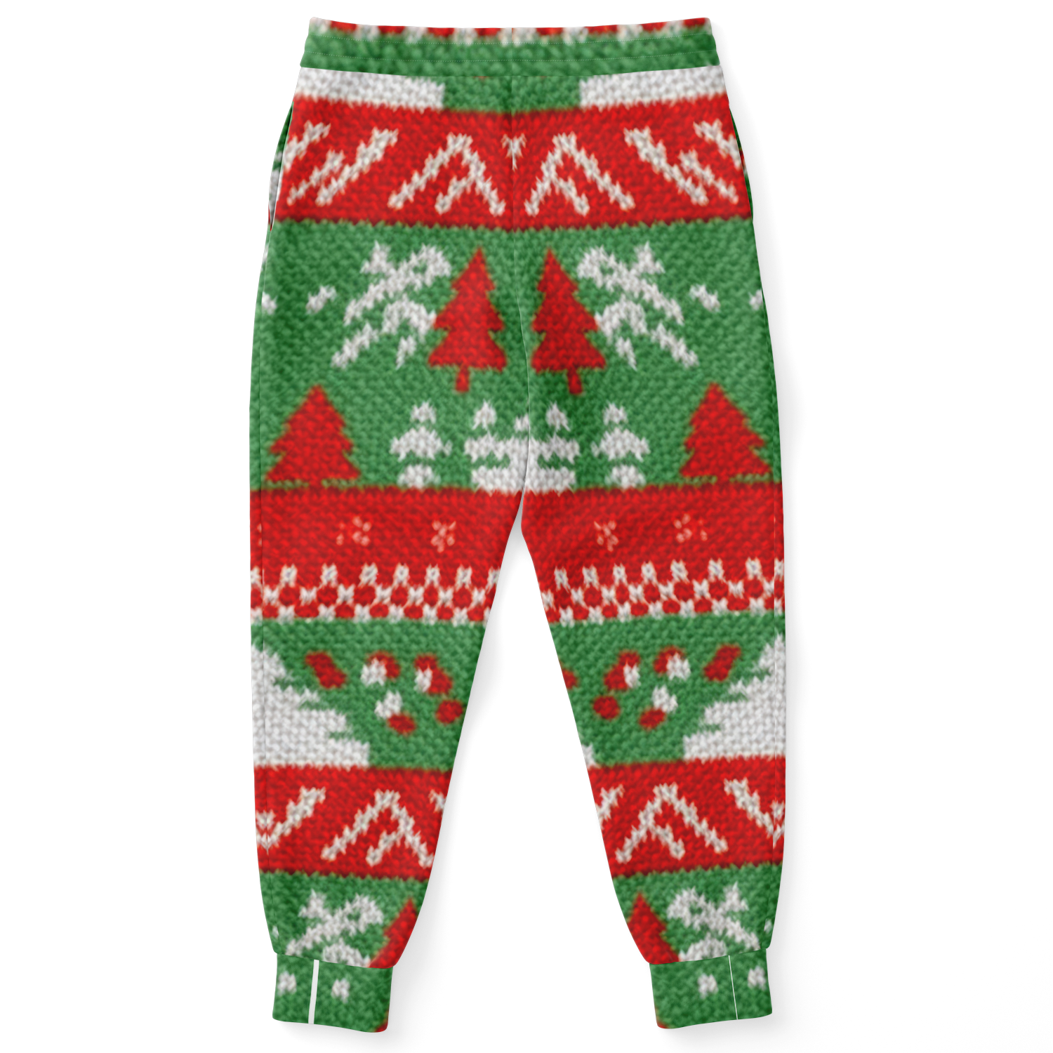 Back view of Christmas joggers ;showing full festive holiday design