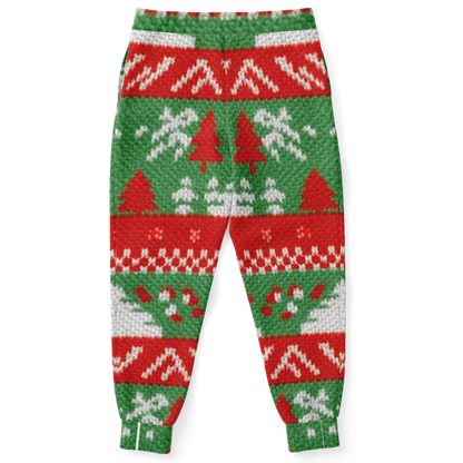 Back view of Christmas joggers ;showing full festive holiday design