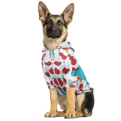 Dog wearing Christmas Santa Dog Hoodie front pose
