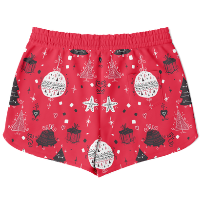 Back view of Christmas vibes shorts with holiday print