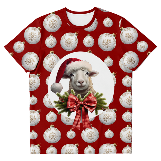 Front view of Christmas Vibes T-Shirt with festive Santa and holiday print