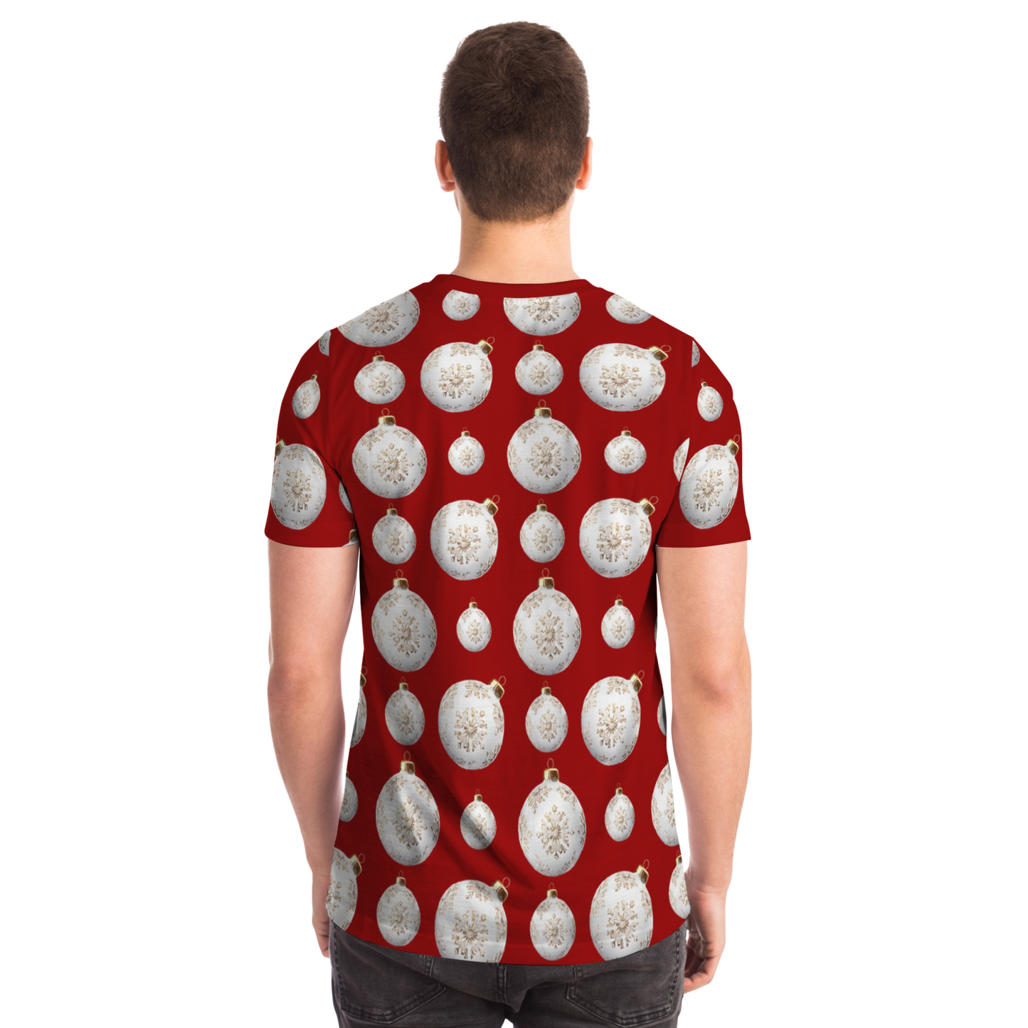 Male model wearing Christmas Vibes T-Shirt, back pose