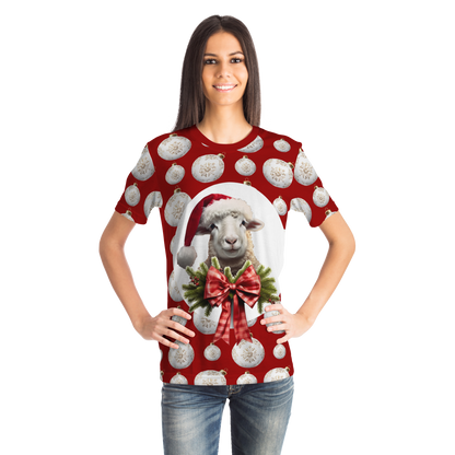 Female model wearing Christmas Vibes T-Shirt, front pose