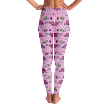 Cosmic Crush Leggings – Back view displaying evenly spaced space-themed icons on soft pink