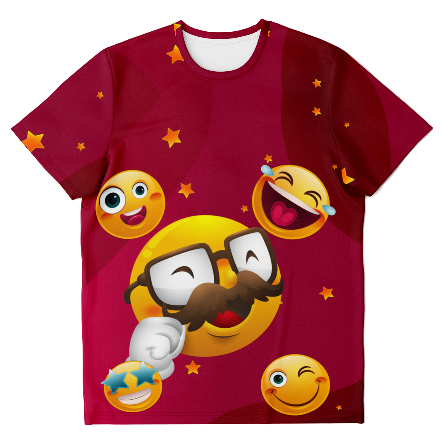smiley print,
maroon tshirt