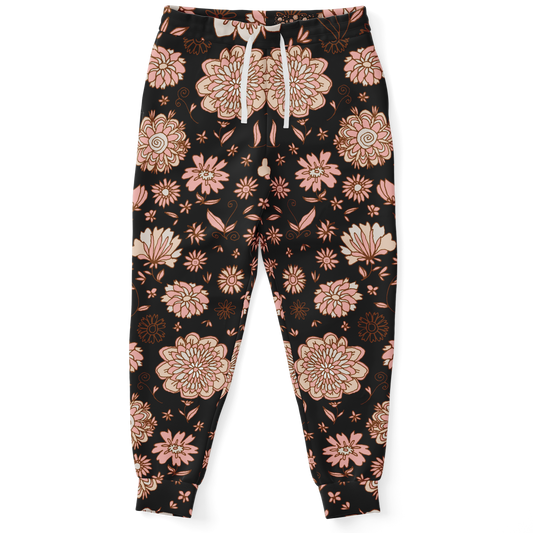 brown jogger,
tapered fit,
floral jogger