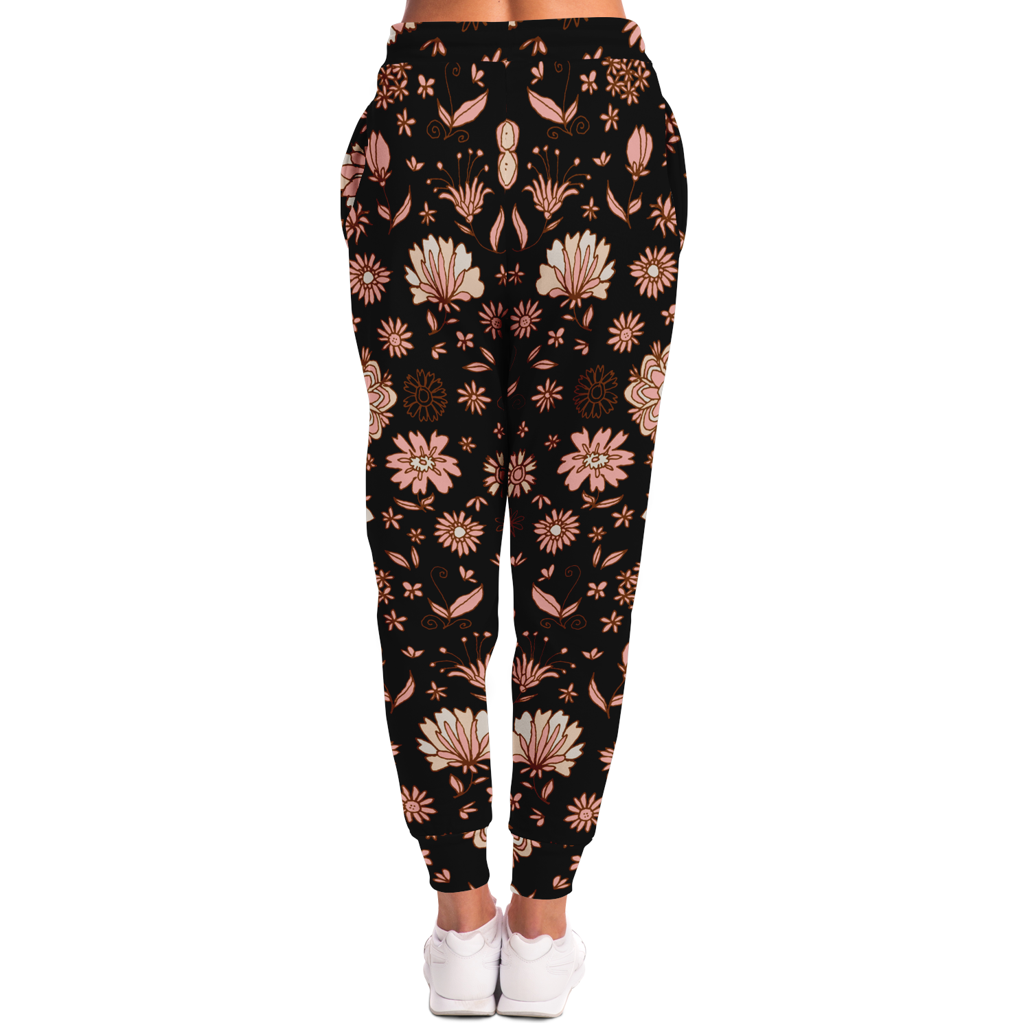 Floral Print Joggers for Women – Rear view highlighting delicate flower arrangement
