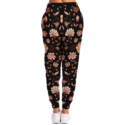 Floral Print Joggers for Women – Rear view highlighting delicate flower arrangement