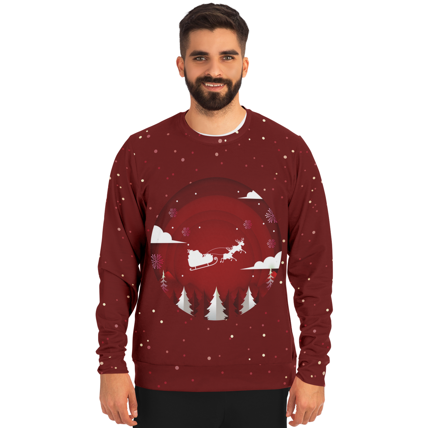 Festive Frost Hoodie – male model front view with festive Santa print
