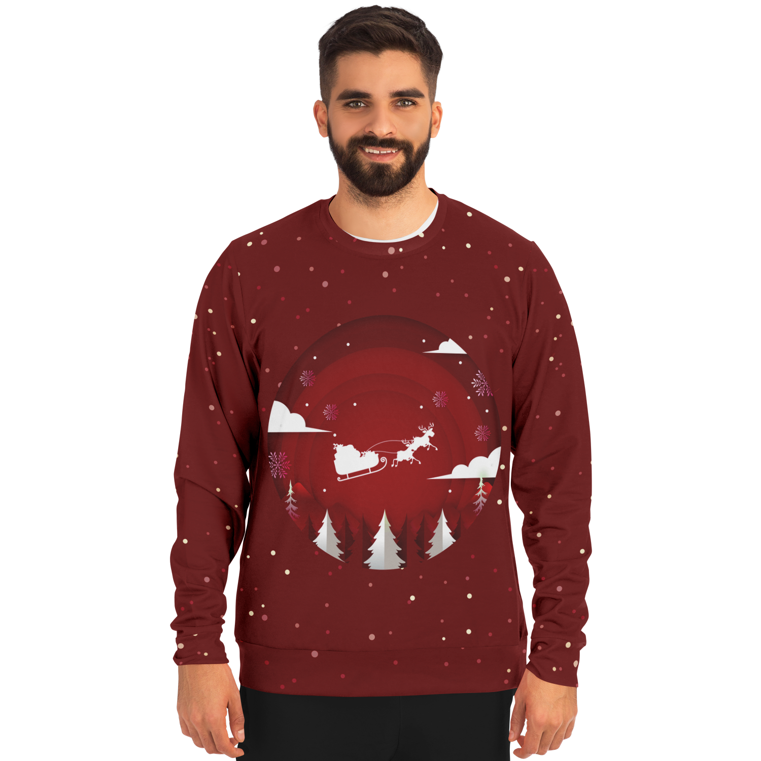 Festive Frost Hoodie – male model front view with festive Santa print