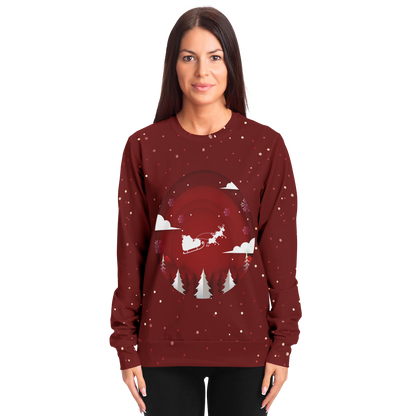 Festive Frost Hoodie – female model front view wearing Santa print hoodie