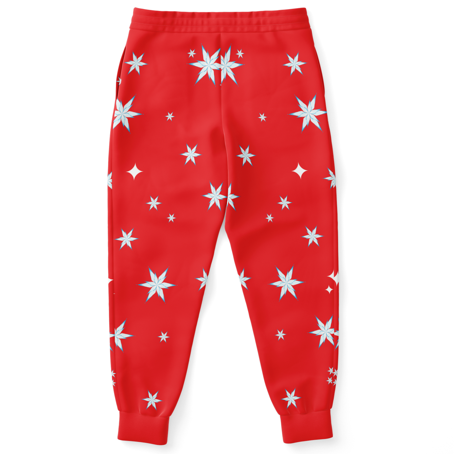 Back view of Festive Glow Joggers showing full Christmas star print
