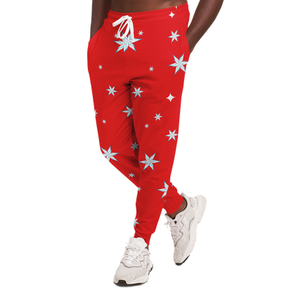 Close-up view of Festive Glow Joggers leg with Christmas star print