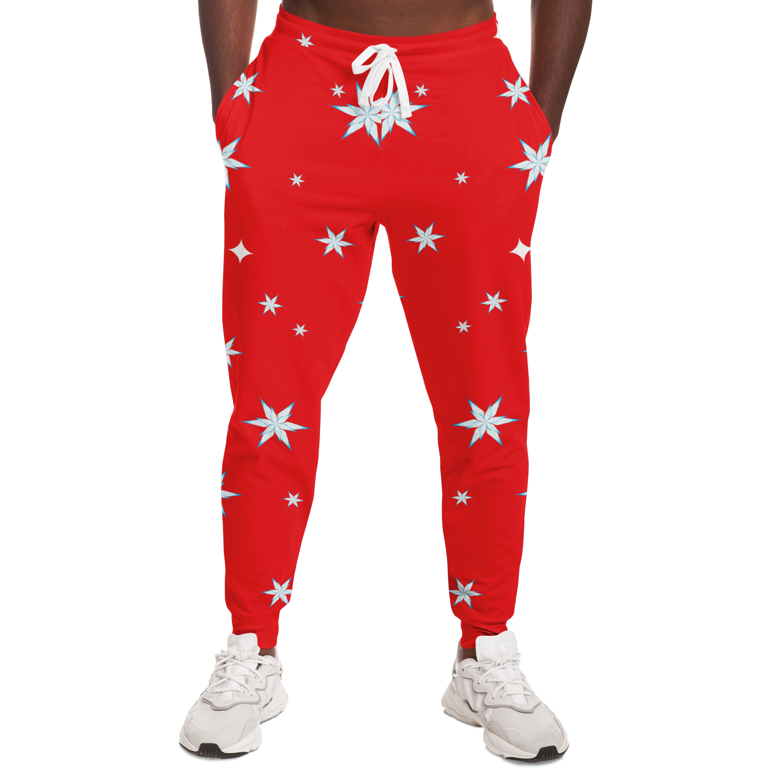 Male model wearing Festive Glow Joggers, front view