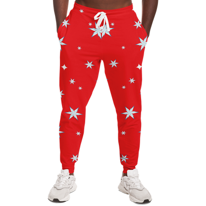 Male model wearing Festive Glow Joggers, front view