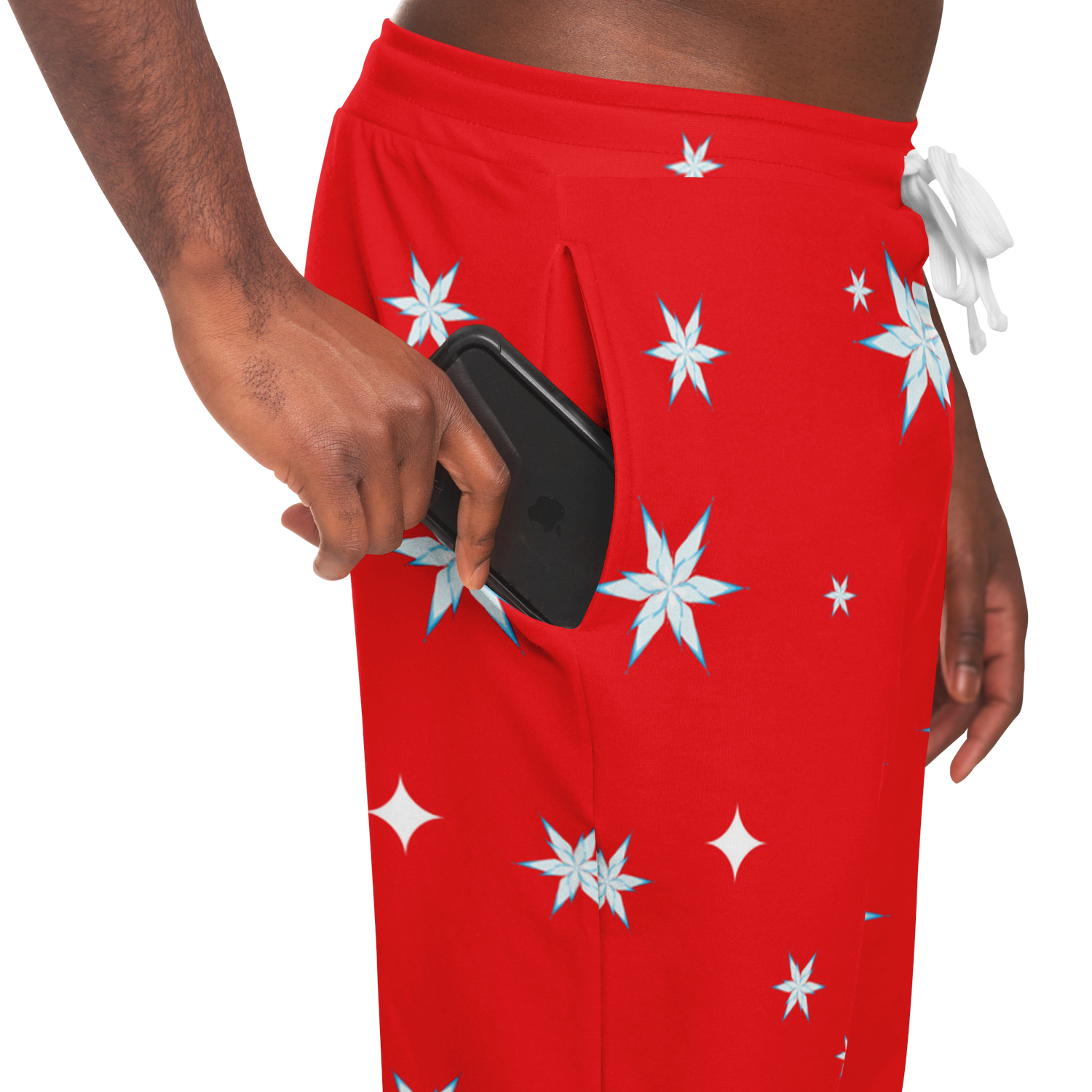 Closeup of Festive Glow Joggers pocket with star details