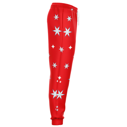 Left side view of Festive Glow Joggers with festive star design
