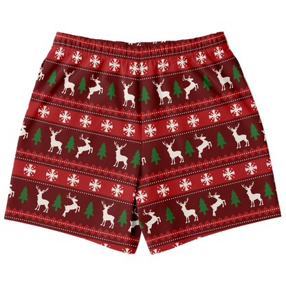 Merry Vibes Shorts – back view, holiday pattern with red, green, and white details