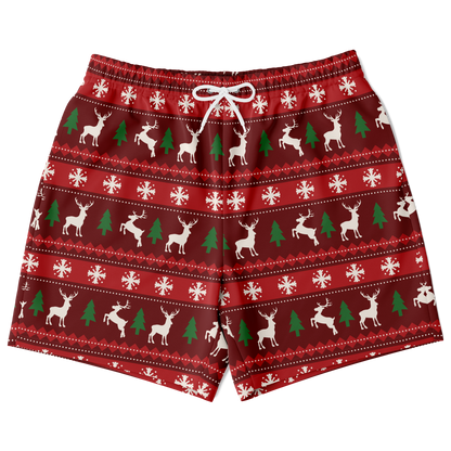 Merry Vibes Shorts – front view, festive Christmas print with reindeer and trees