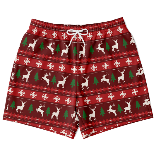 Merry Vibes Shorts – front view, festive Christmas print with reindeer and trees