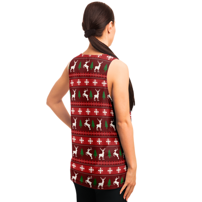 Merry Vibes Tank Top – female model left  view highlighting festive details