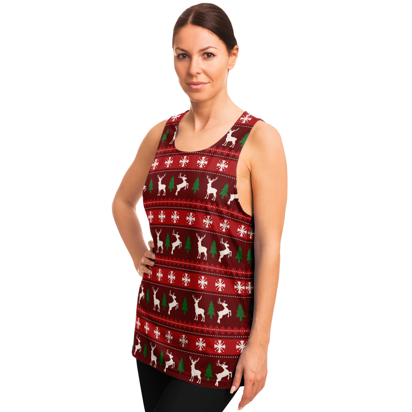 Merry Vibes Tank Top – female model  right side view showcasing fit and design