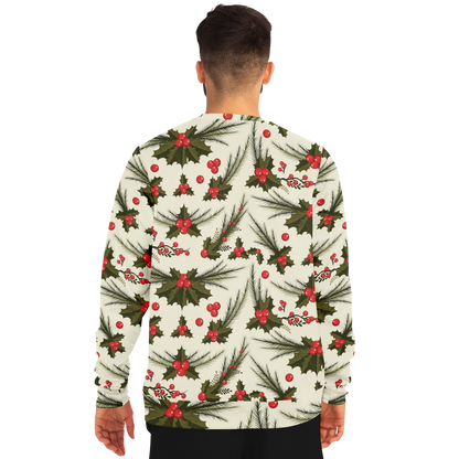 Male model back view, Christmas holly and berry sweatshirt