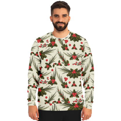 Male model front view, Christmas holly and berry sweatshirt
