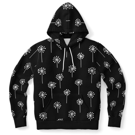 black and white hoodie,
floral graphic hoodie,
unisex hoodie